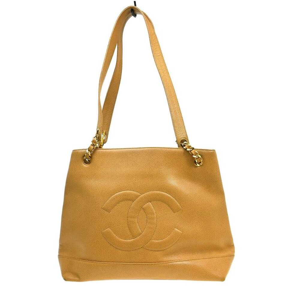Chanel Vintage Timeless Chain Caviar Beige Leather Shoulder Bag Bag